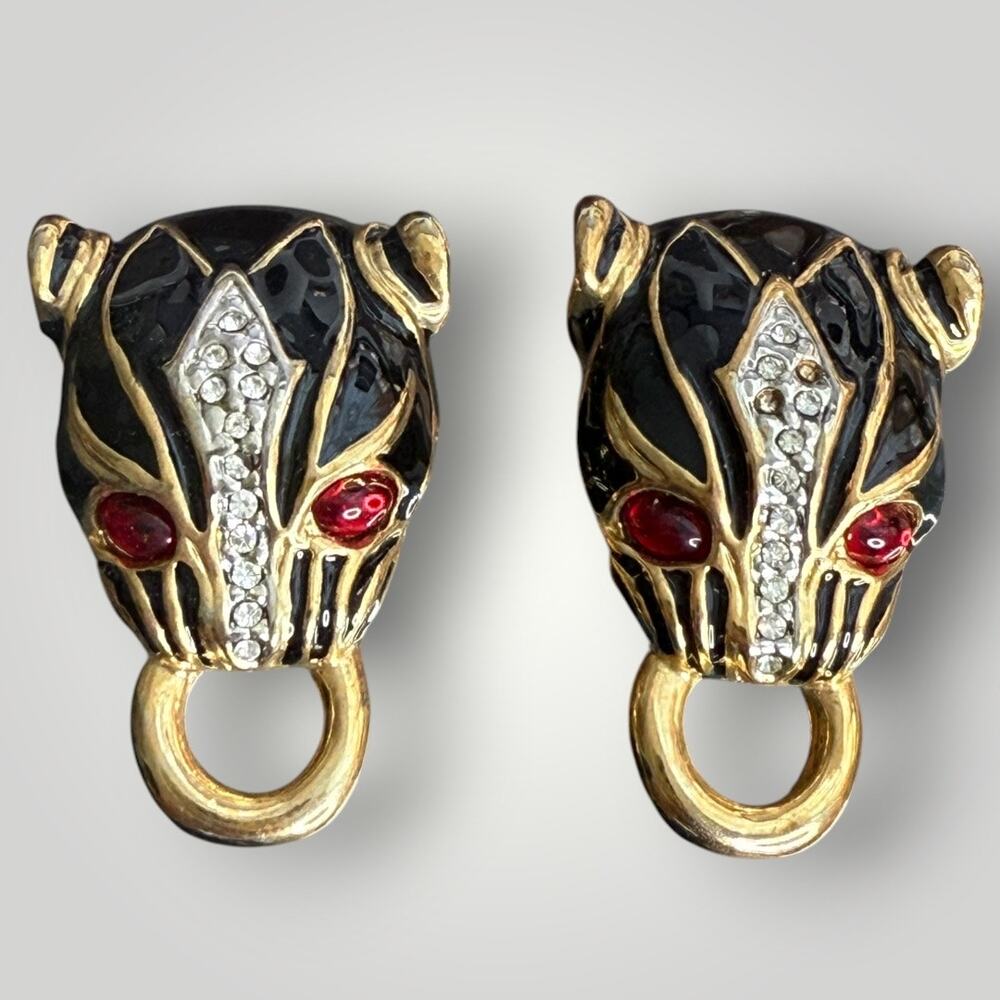 Vintage Unsigned CINER Panther Clip Earrings c 1980s